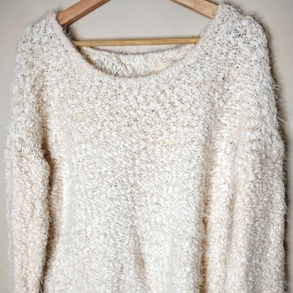 Areve Anthropologie Eyelash Knit Longline Sweater Back Bow Size XL NWT - Picture 4 of 12